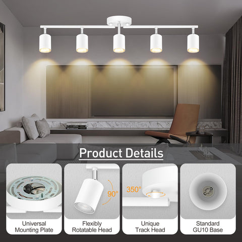 Bricosmocon track lighting heads adjustable to target accents and tasks.