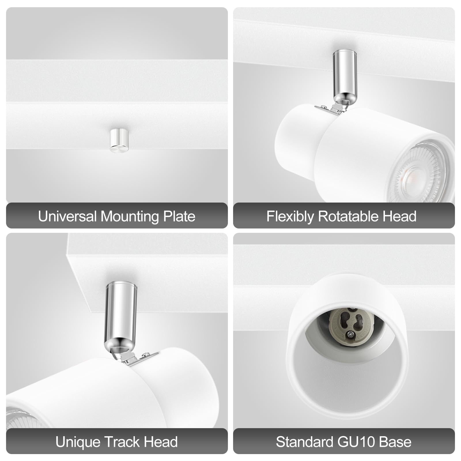 Bricosmocon wall-mount track light heads provide flexible directional lighting.