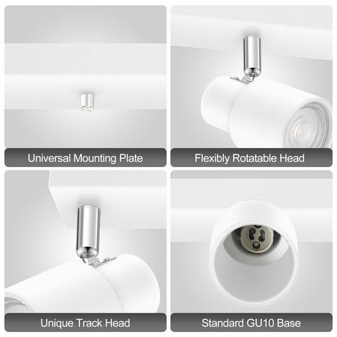 Bricosmocon wall-mount track light heads provide flexible directional lighting.