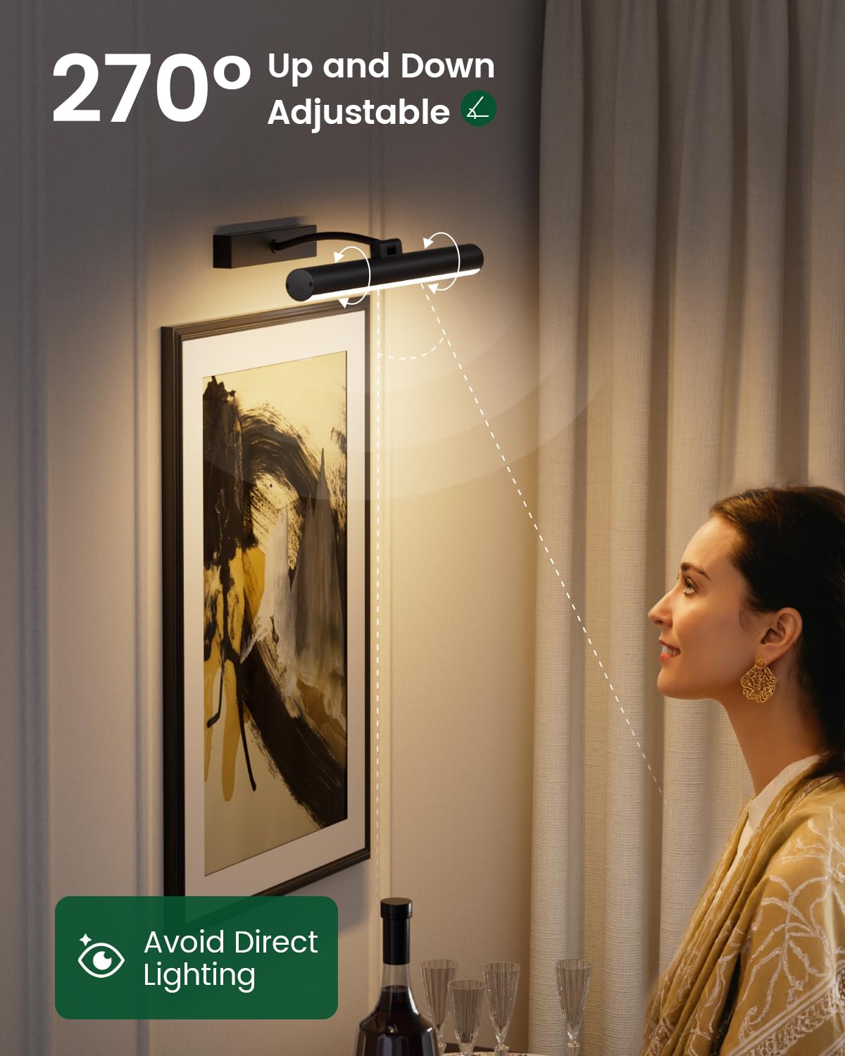 Bridika color-temperature picture light switches from warm to cool tones.