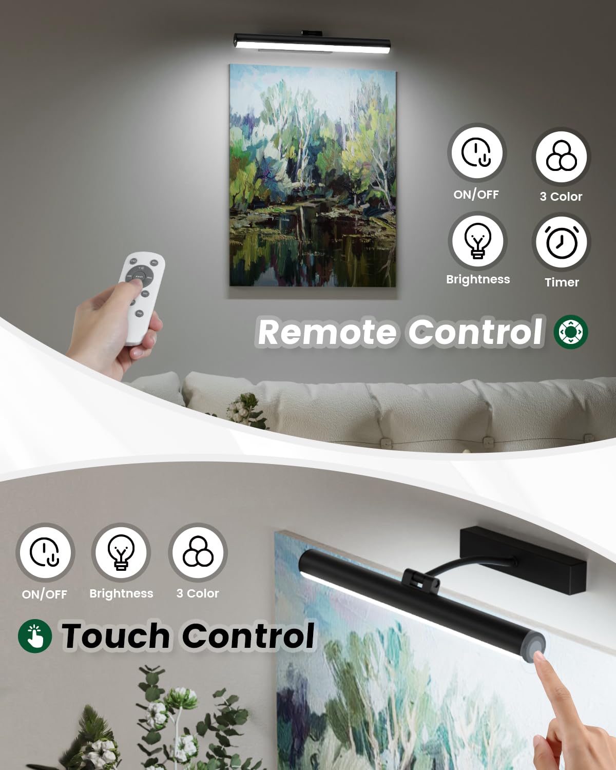 Bridika dimmable picture light lets you tailor ambiance for art.