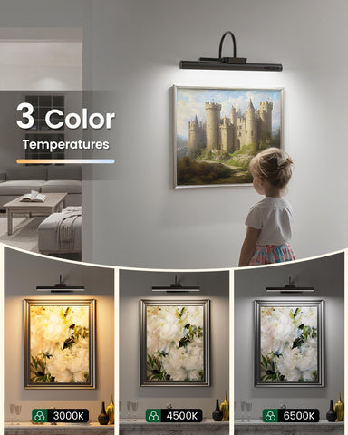 Bridika picture light remote-control operation enables easy dimming and color-temperature changes.