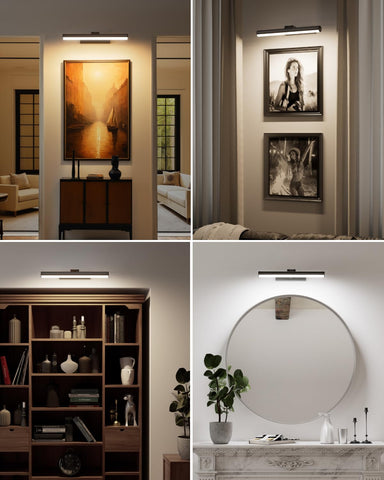 Bridika rotatable 270-degree picture light for glare-free viewing.