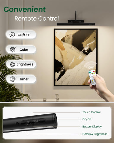 Bridika picture light timer display helps monitor runtime and battery level.