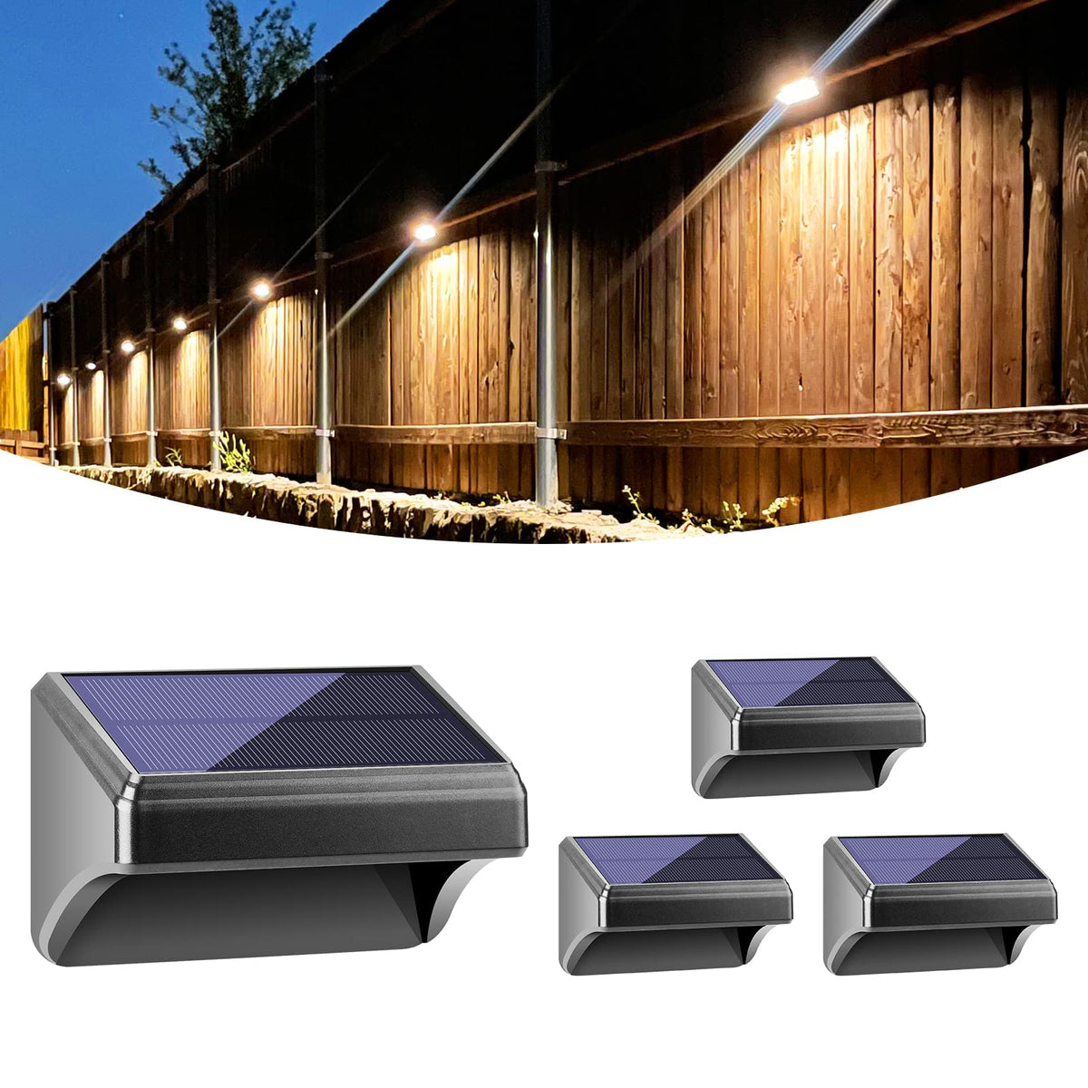 Bridika solar fence light warm white front view lighting a pathway