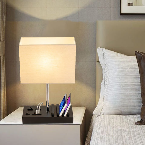 Briever desk lamp with clean design suited for bedroom or office.