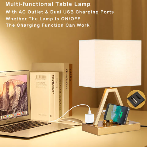 Briever lamp includes the built-in phone stand for tidy surfaces.