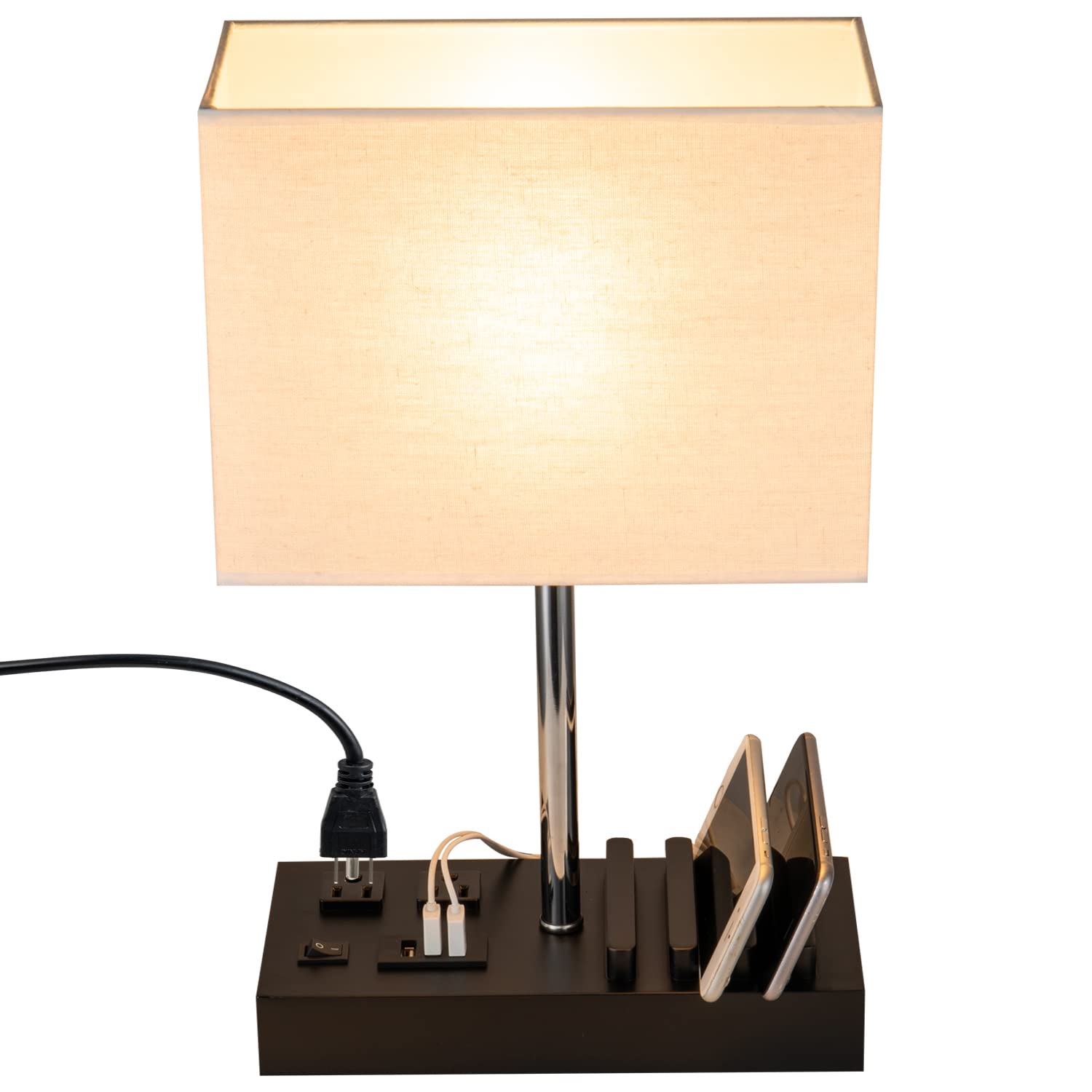 Briever Upgraded table lamp with three USB ports for simultaneous device charging.