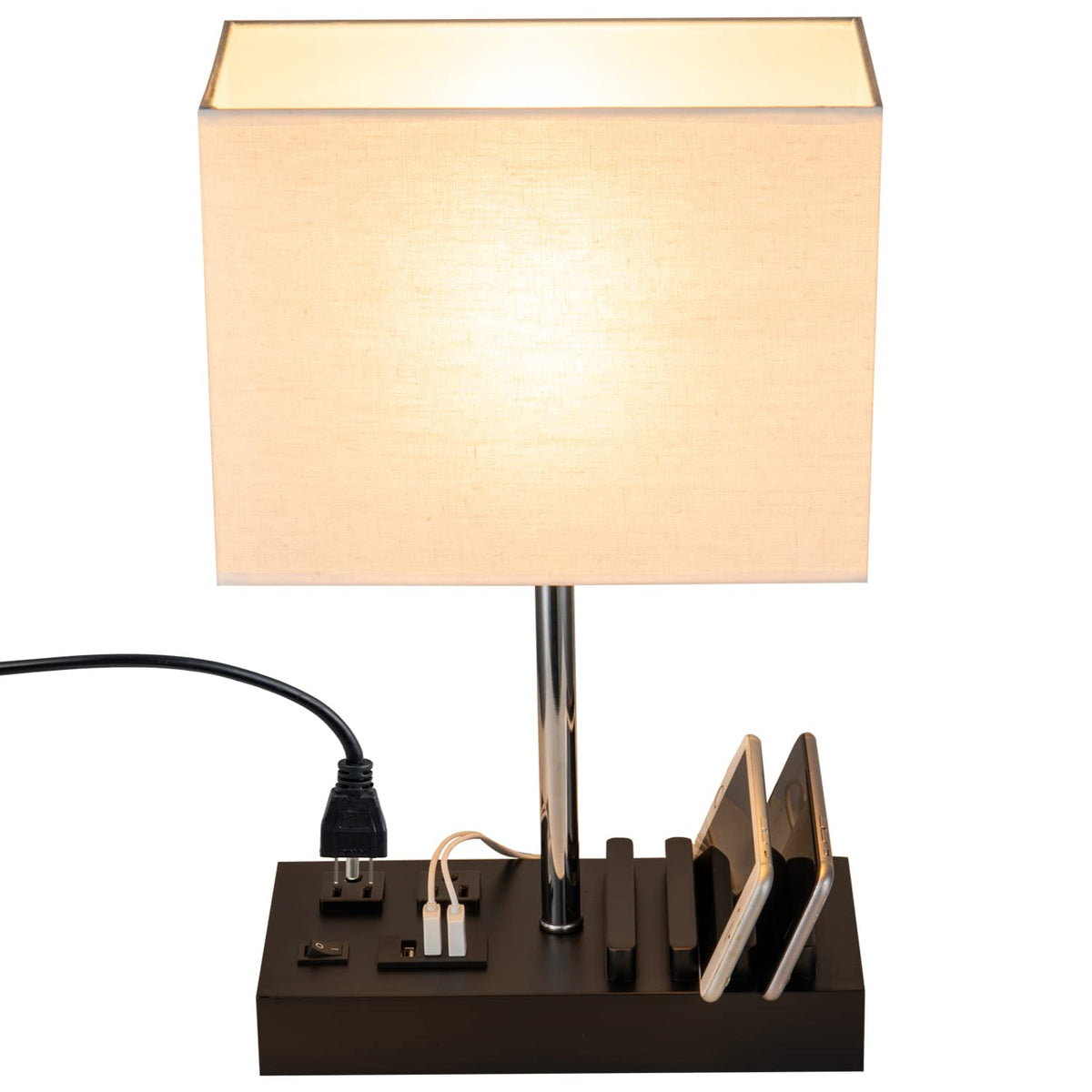 Briever Upgraded table lamp with three USB ports for simultaneous device charging.