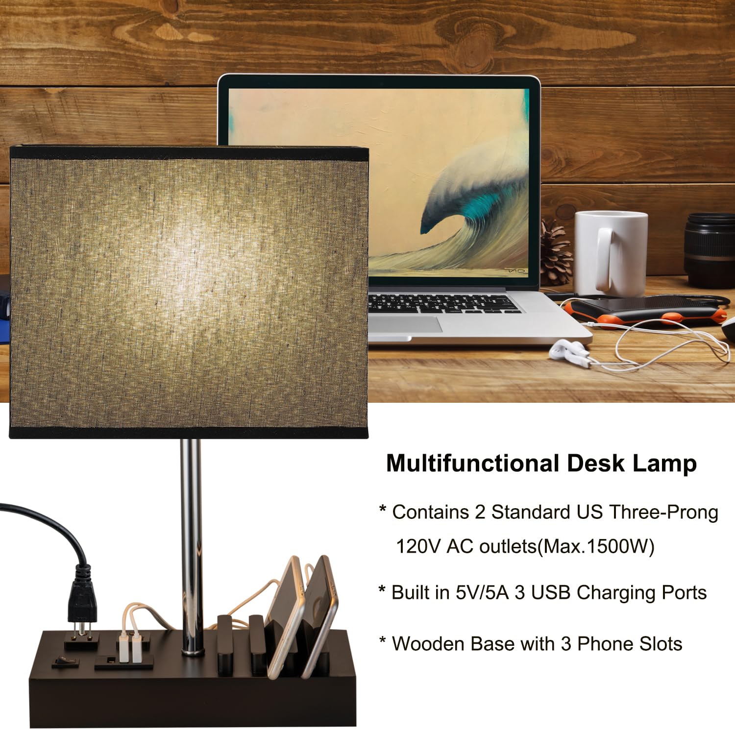 Briever nightstand lamp ideal for bedrooms with organized charging.