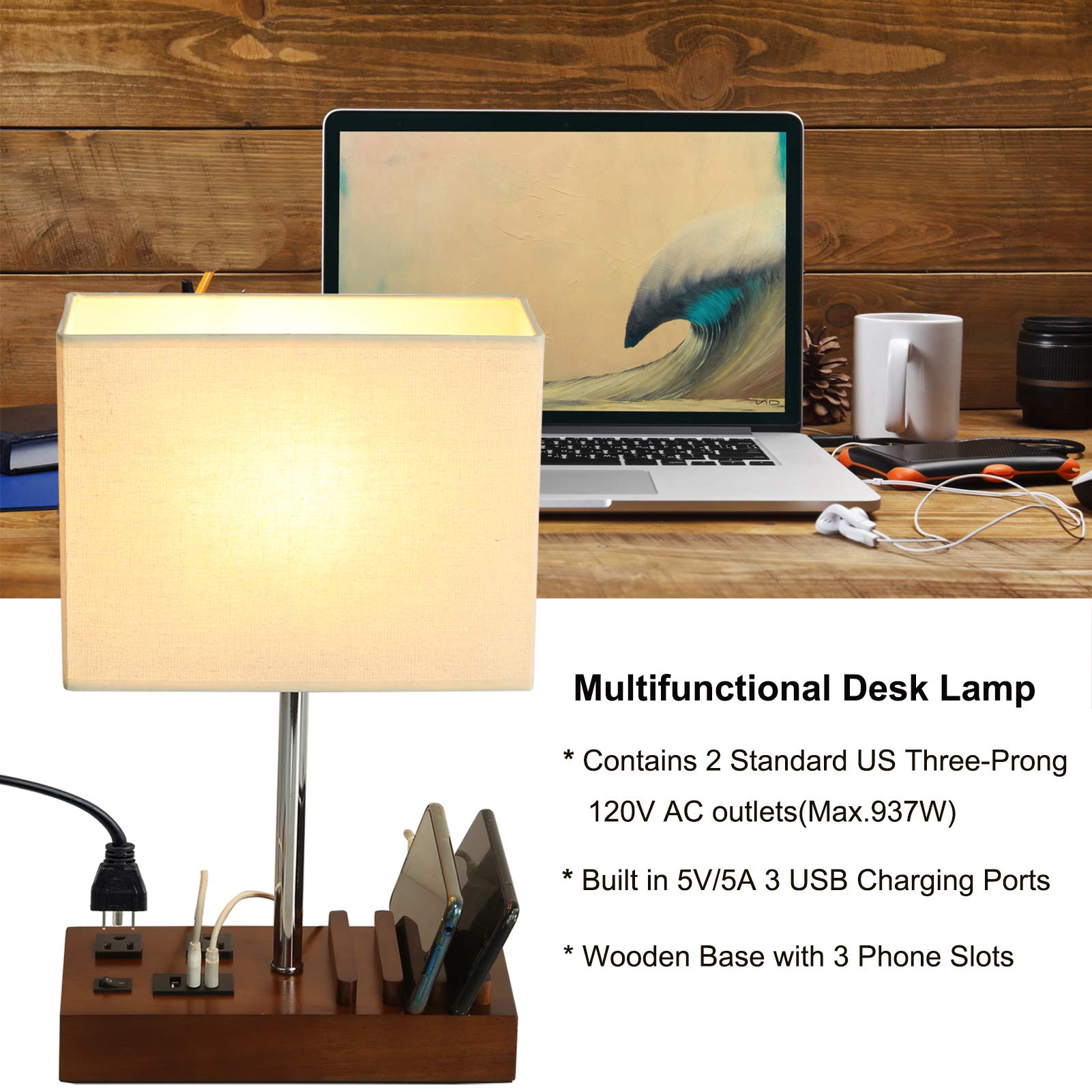 Briever lamp includes three phone stands while charging.