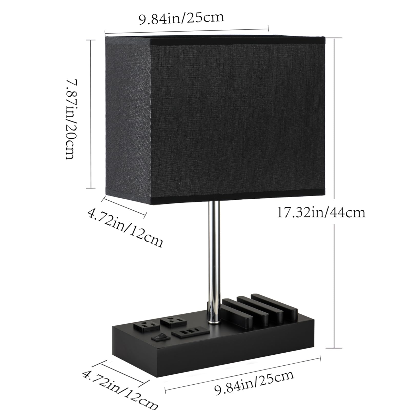 Briever lamp base keeps cables neat and room uncluttered.