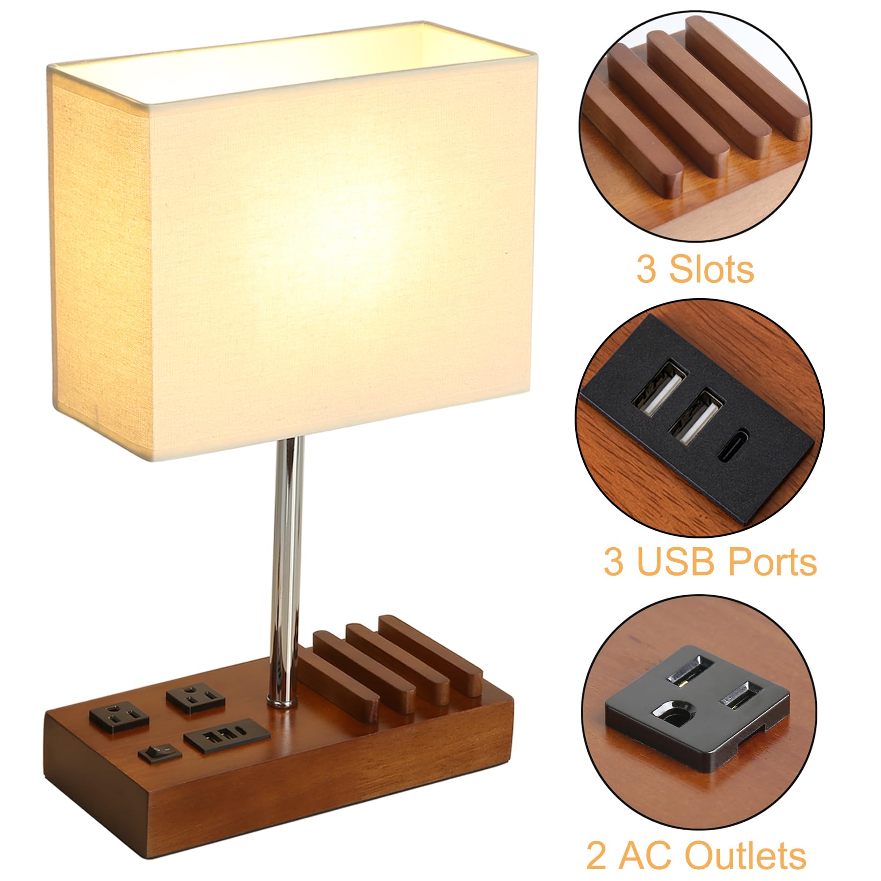 Briever USB table lamp showing USB ports for multiple devices.