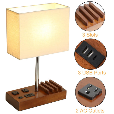 Briever USB table lamp showing USB ports for multiple devices.