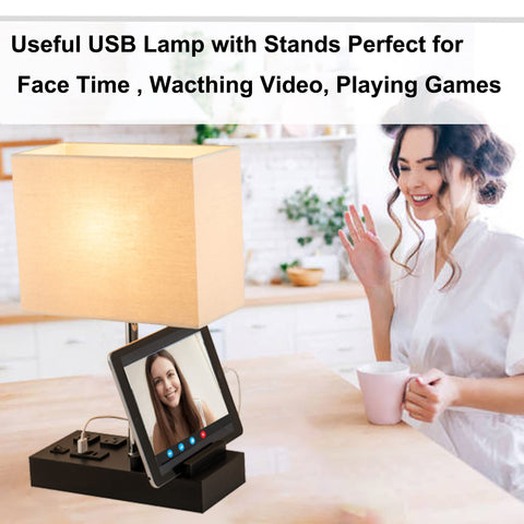 Briever wooden-base table lamp highlighting sturdy support for desks.