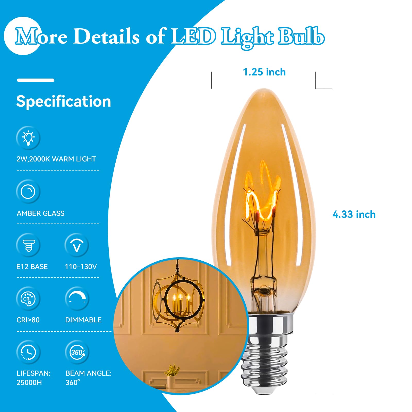 Chandelier-ready Brighfivey bulb with E12 base for easy upgrade