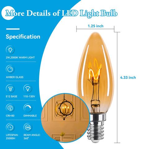 Chandelier-ready Brighfivey bulb with E12 base for easy upgrade