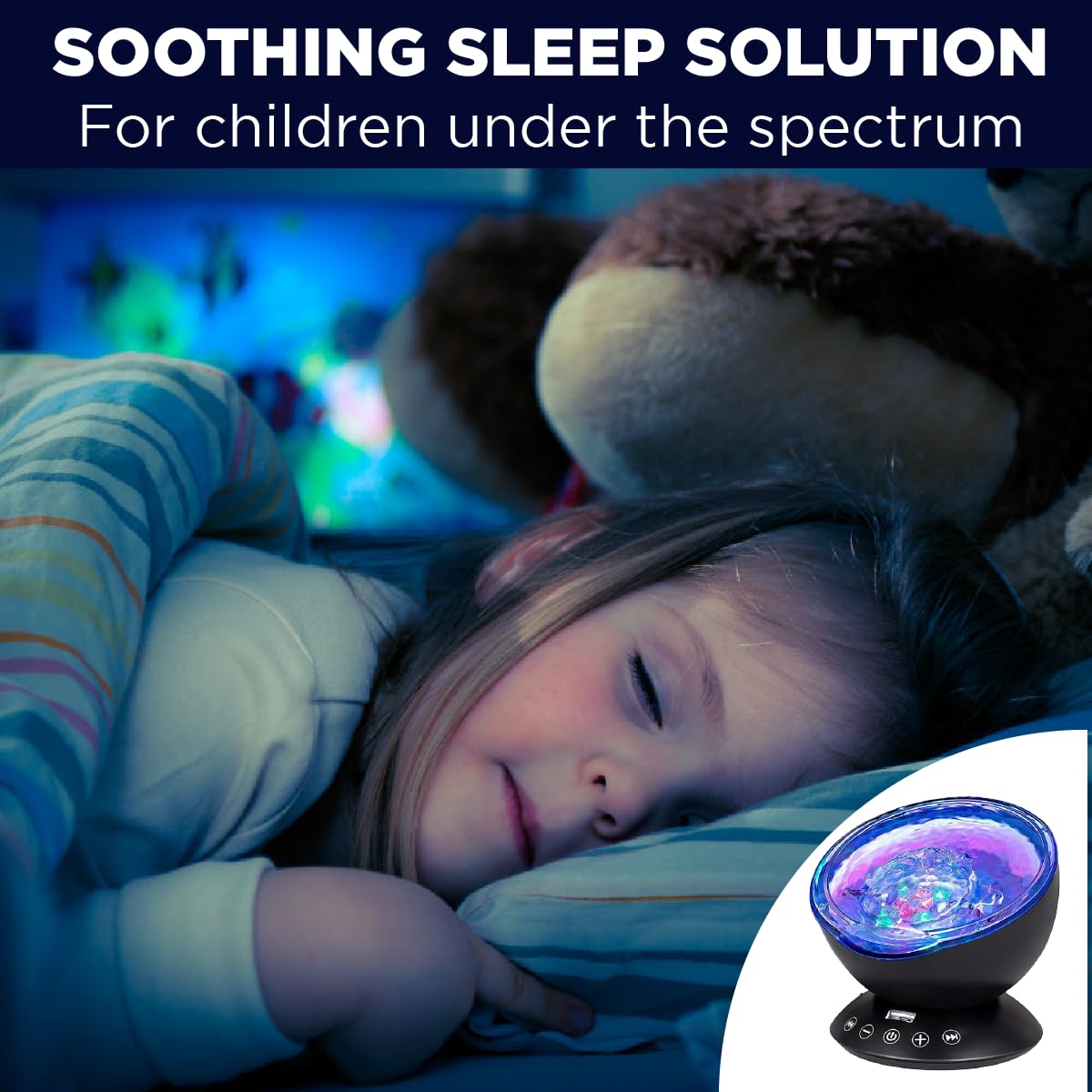 Bright Autism color-changing music player adds gentle rhythms to calm evenings.