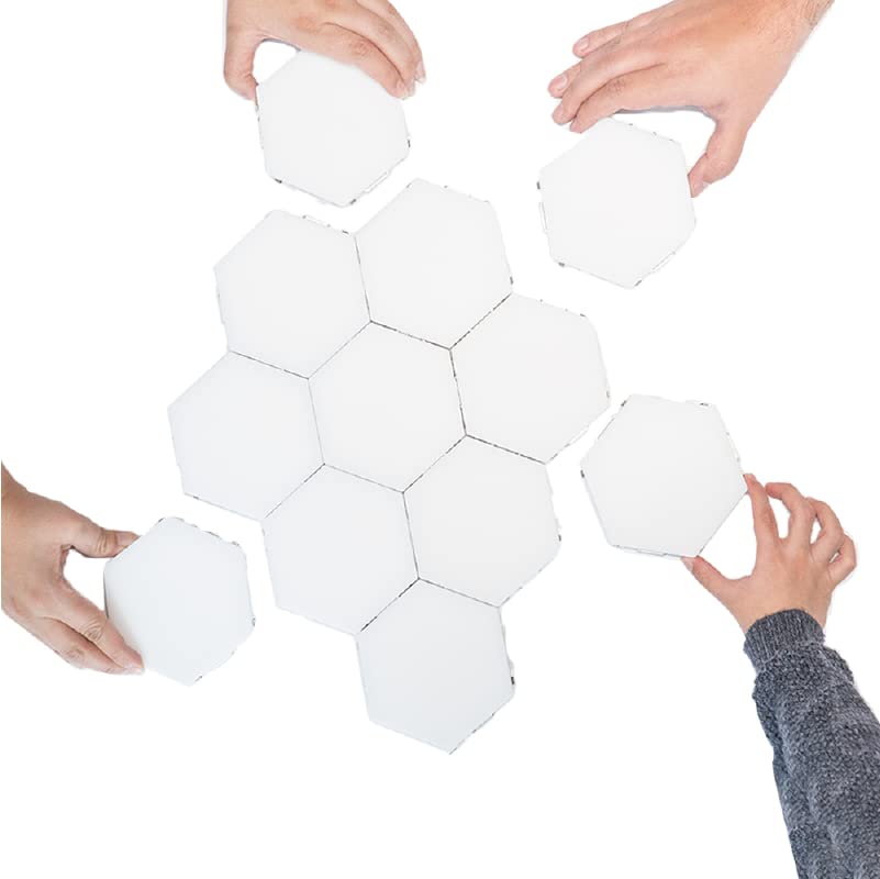 Bright Autism Tap-Tap hexagon tiles act as wall art with engaging visuals.