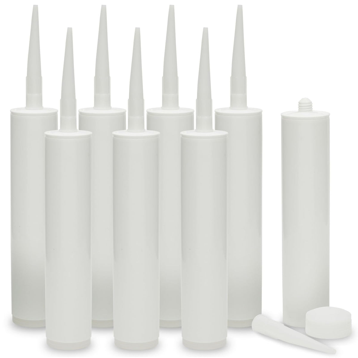 Bright Creations empty caulk tubes in an 8-pack for reusable sealing projects.