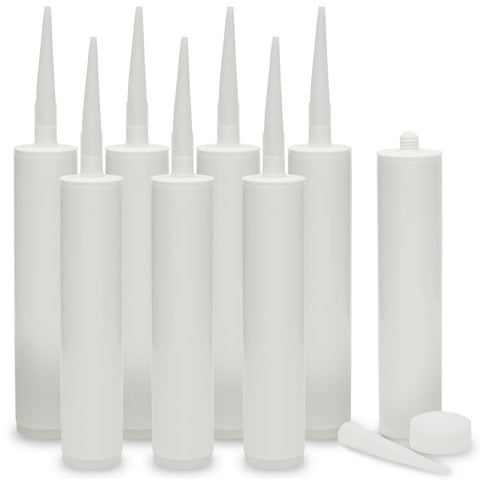 Bright Creations empty caulk tubes in an 8-pack for reusable sealing projects.