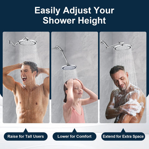 BRIGHT SHOWERS adjustable arm raising rainfall head for broad coverage.