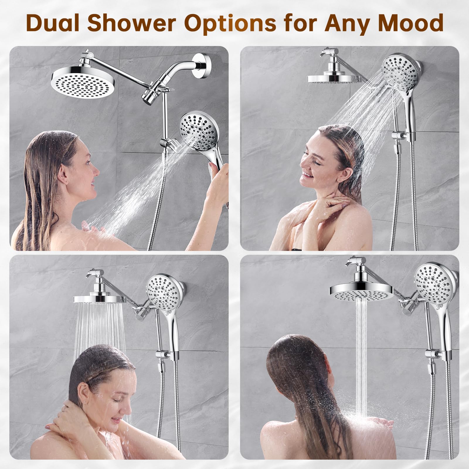 BRIGHT SHOWERS brass extension arm provides sturdy, rust-resistant height adjustment