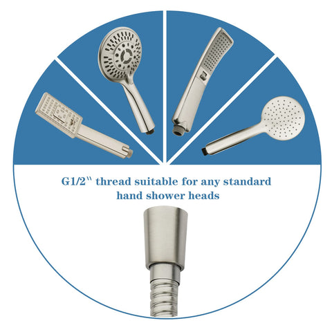 BRIGHT SHOWERS brushed nickel finish — stylish, corrosion-resistant look.