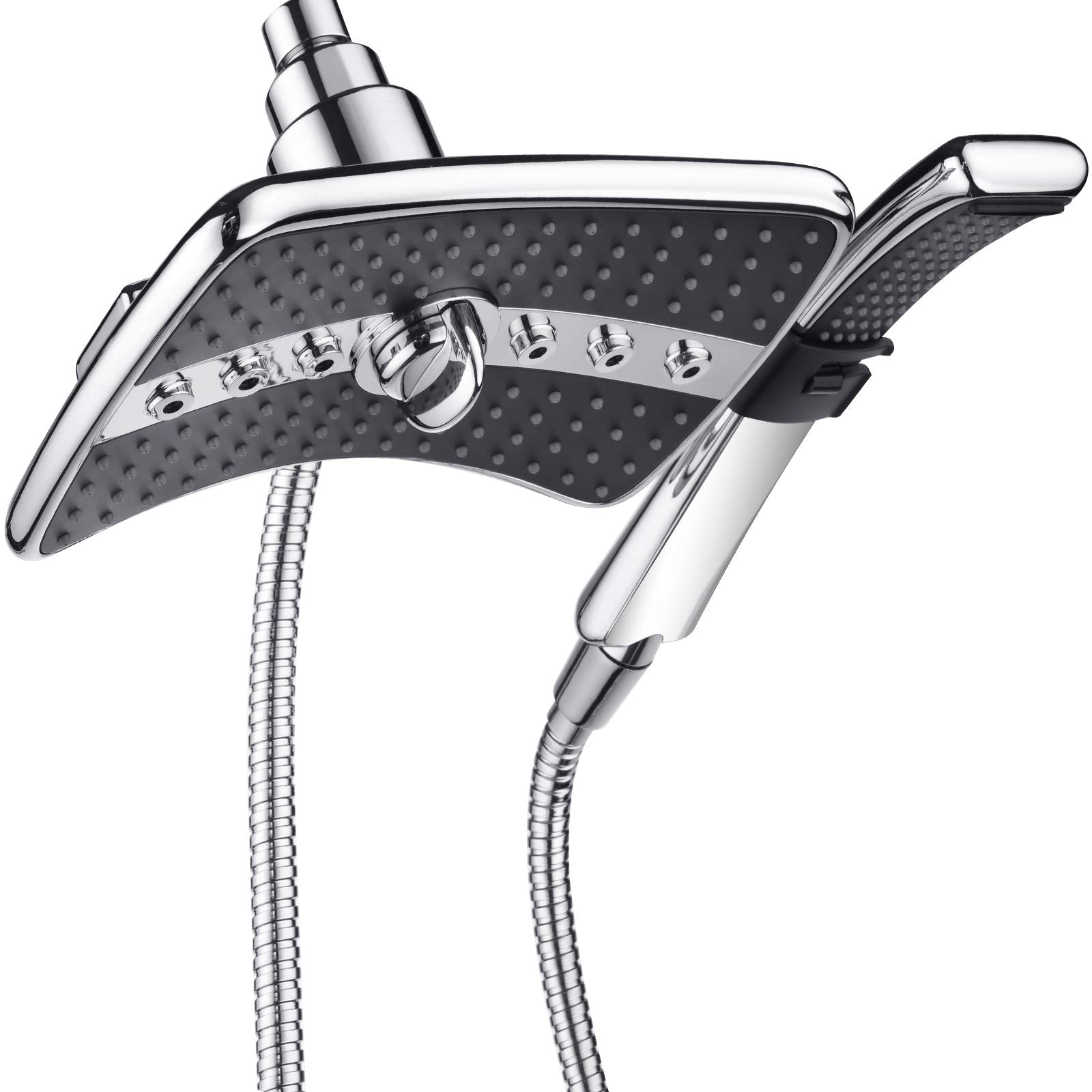 Bright Showers dual shower head with front switch for easy one-handed control.