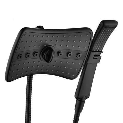 BRIGHT SHOWERS dual shower head with front switch for convenient one-handed control.