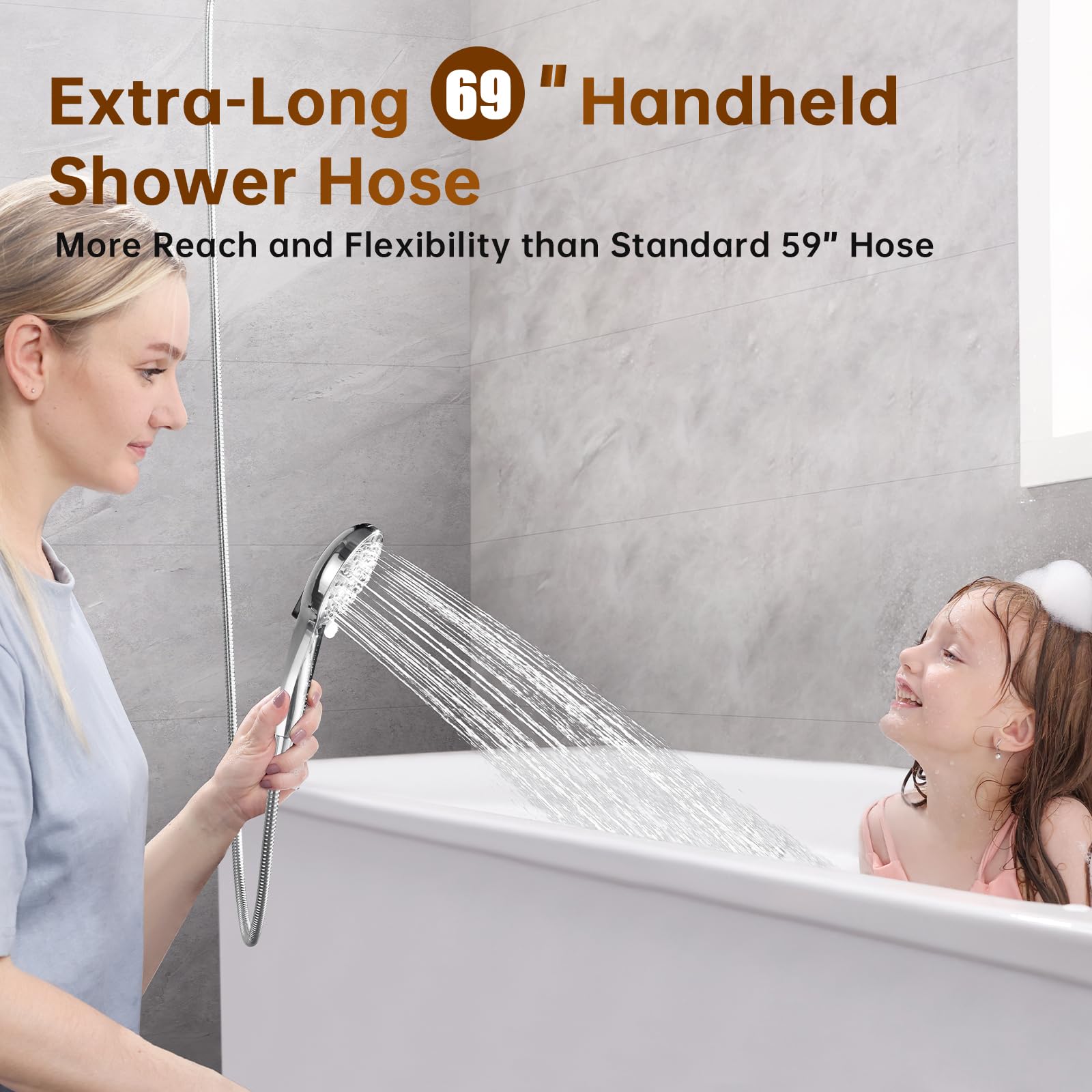 BRIGHT SHOWERS easy height adjustment with durable brass arm