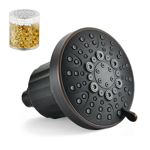 BRIGHT SHOWERS filtered shower head front view highlights oil-rubbed bronze finish for a stylish bathroom.