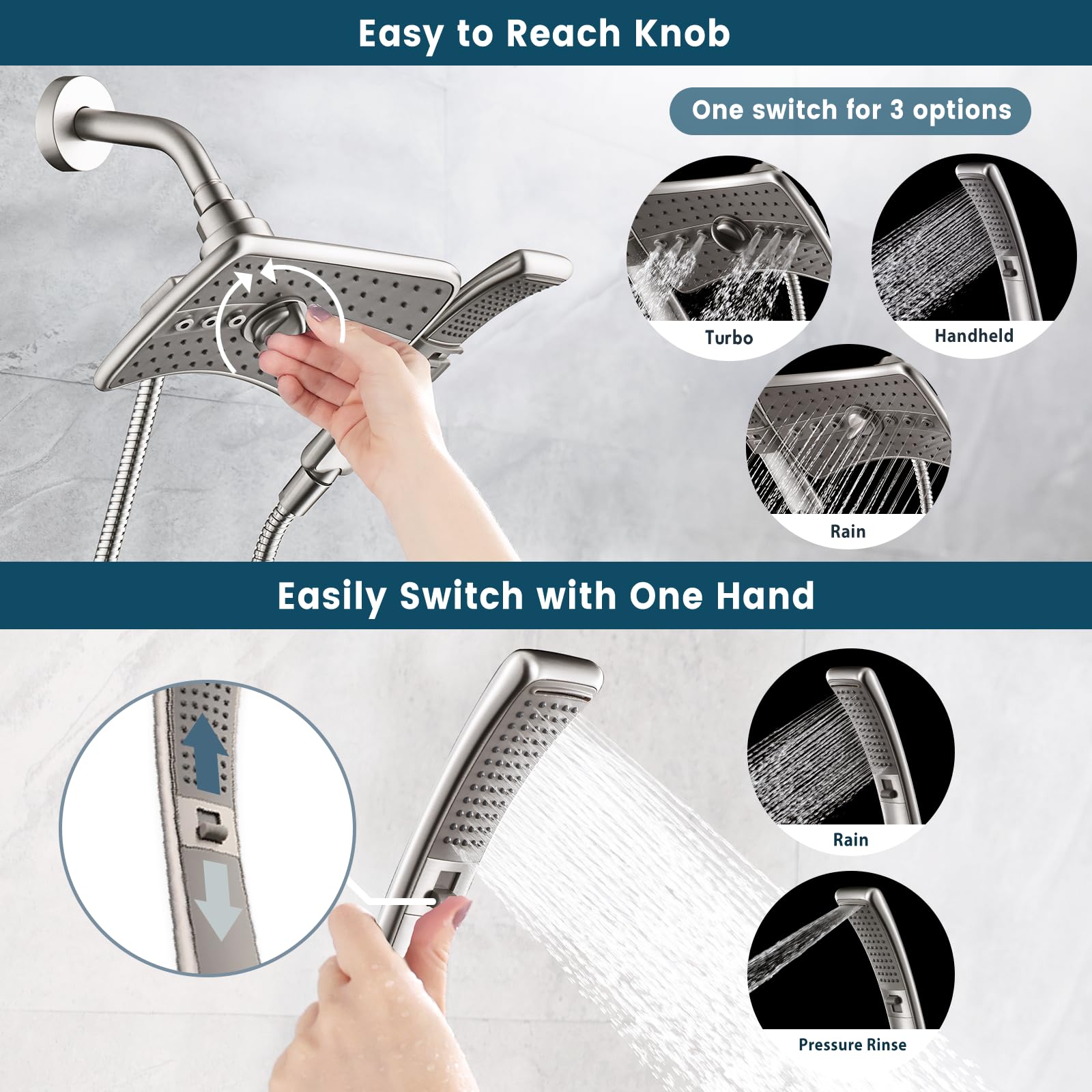 BRIGHT SHOWERS fixed shower head with two spray settings delivers versatile coverage