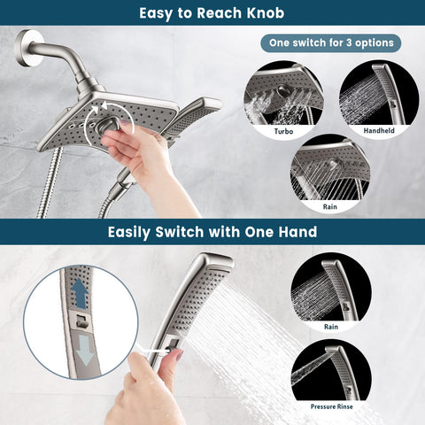 BRIGHT SHOWERS fixed shower head with two spray settings delivers versatile coverage