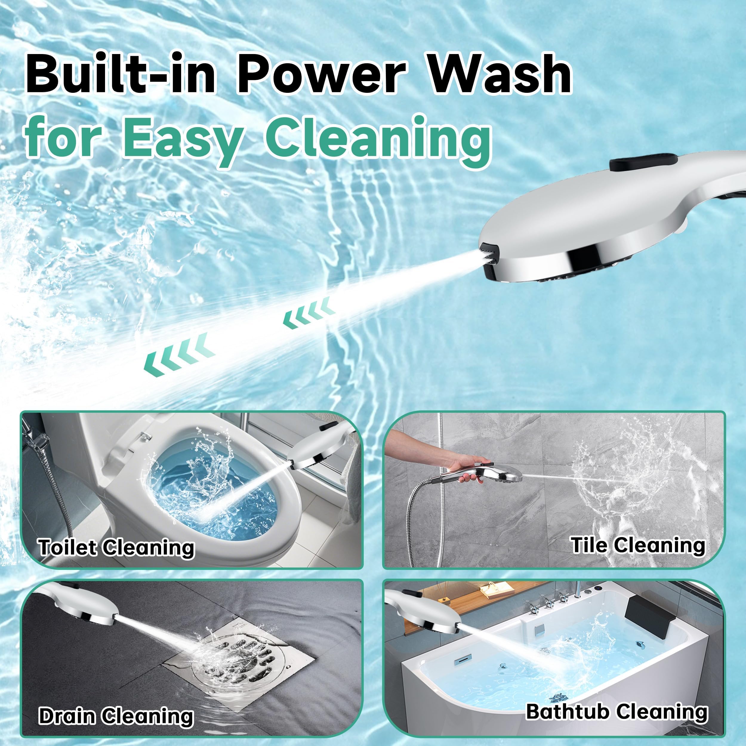 Bright Showers handheld shower head with flexible hose for easy reach