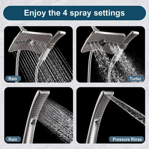 BRIGHT SHOWERS handheld shower with gray face offers flexible spray options for targeted rinsing