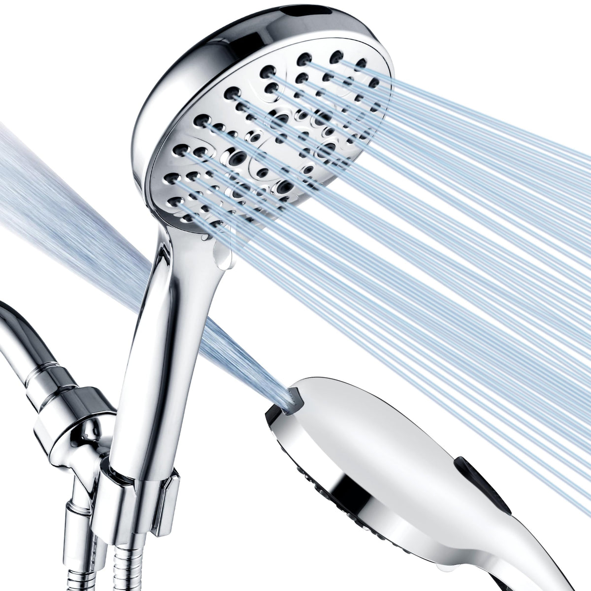 Bright Showers high‑pressure shower head in chrome in front view for powerful rinsing