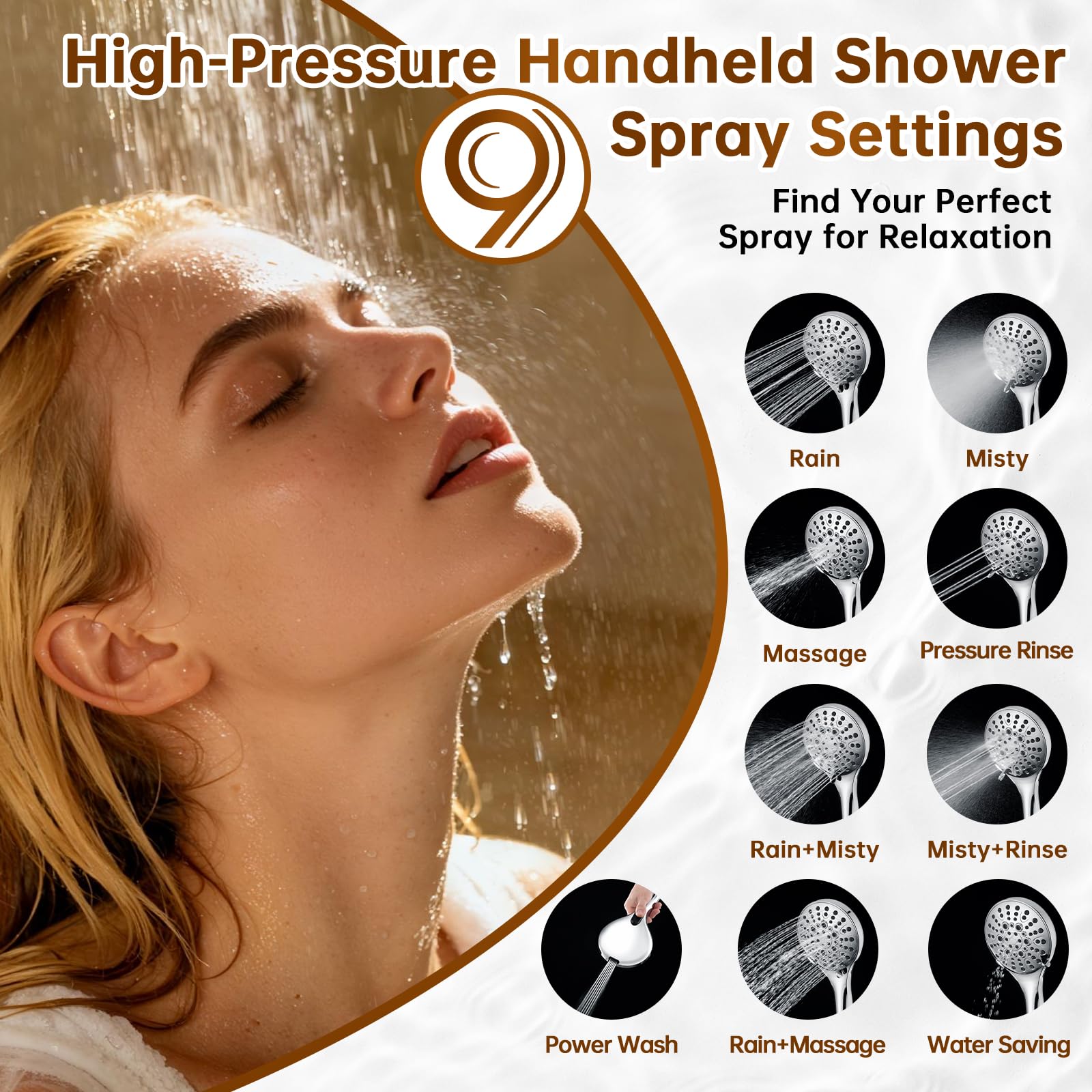 BRIGHT SHOWERS high-pressure mode maintains strong flow in low water pressure homes