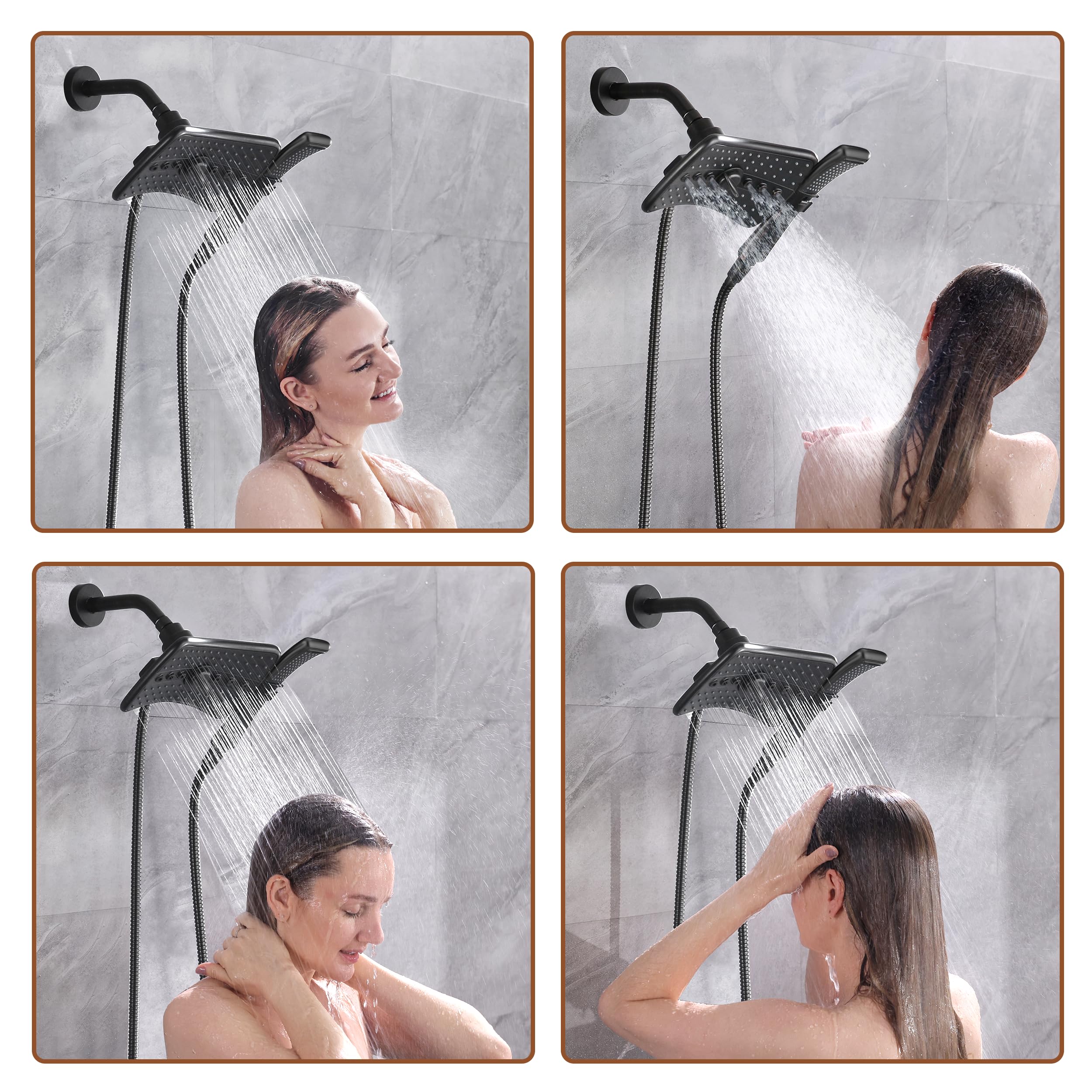 BRIGHT SHOWERS 60-inch stainless steel hose provides flexible reach.