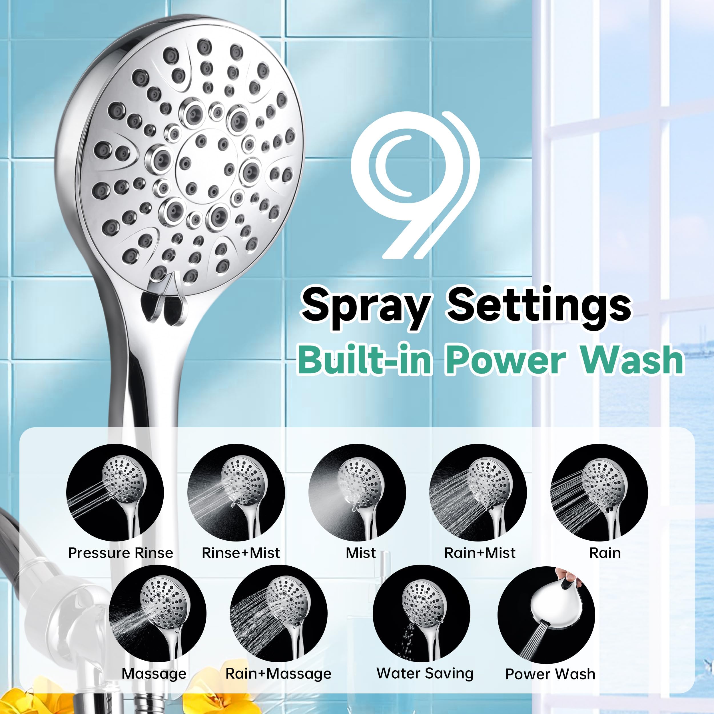 Bright Showers nine spray settings dial close up for customization