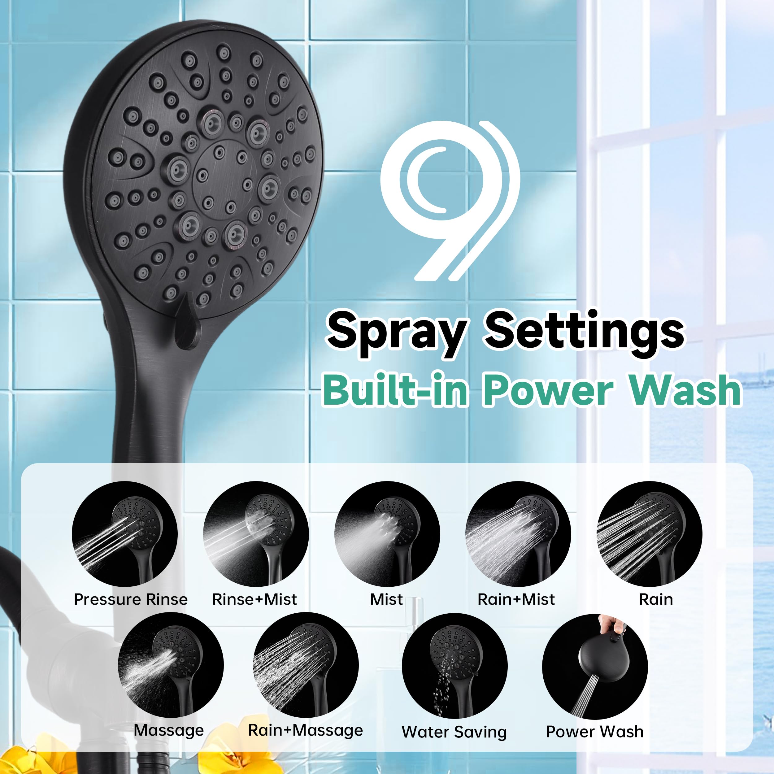 Bright Showers nine spray settings offer customizable comfort for every shower routine.