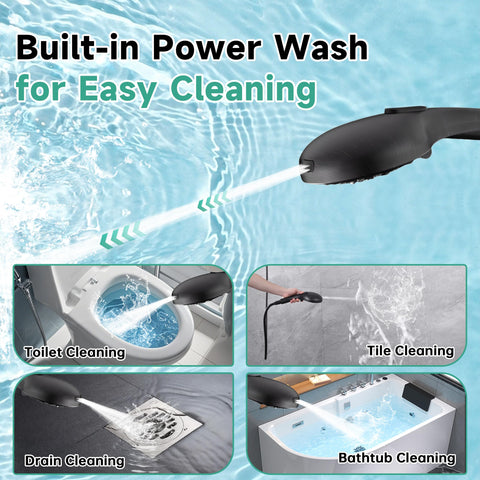 Bright Showers power wash mode blasts away soap scum and residue effortlessly.