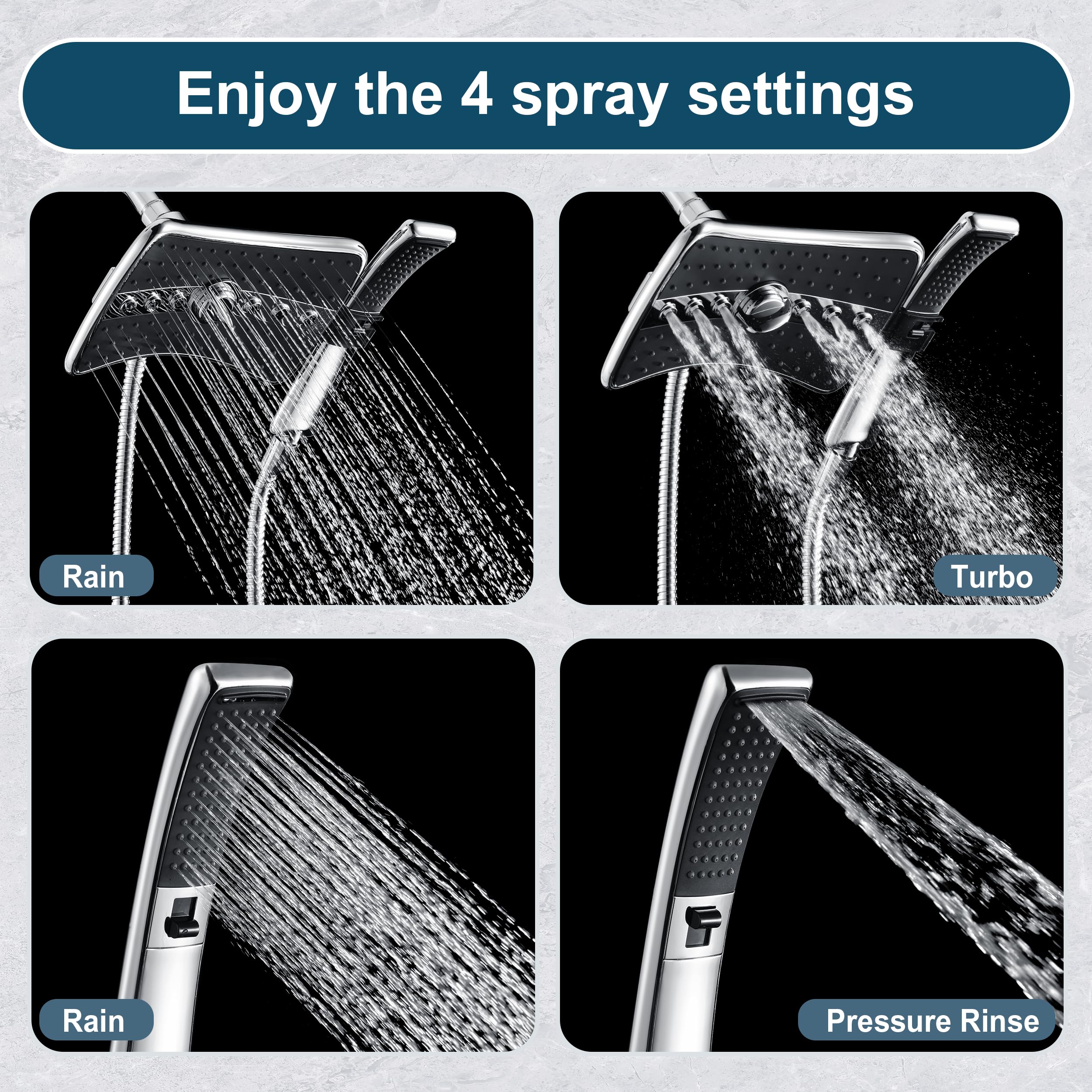 Bright Showers rain shower head delivers wide, spa-like coverage.