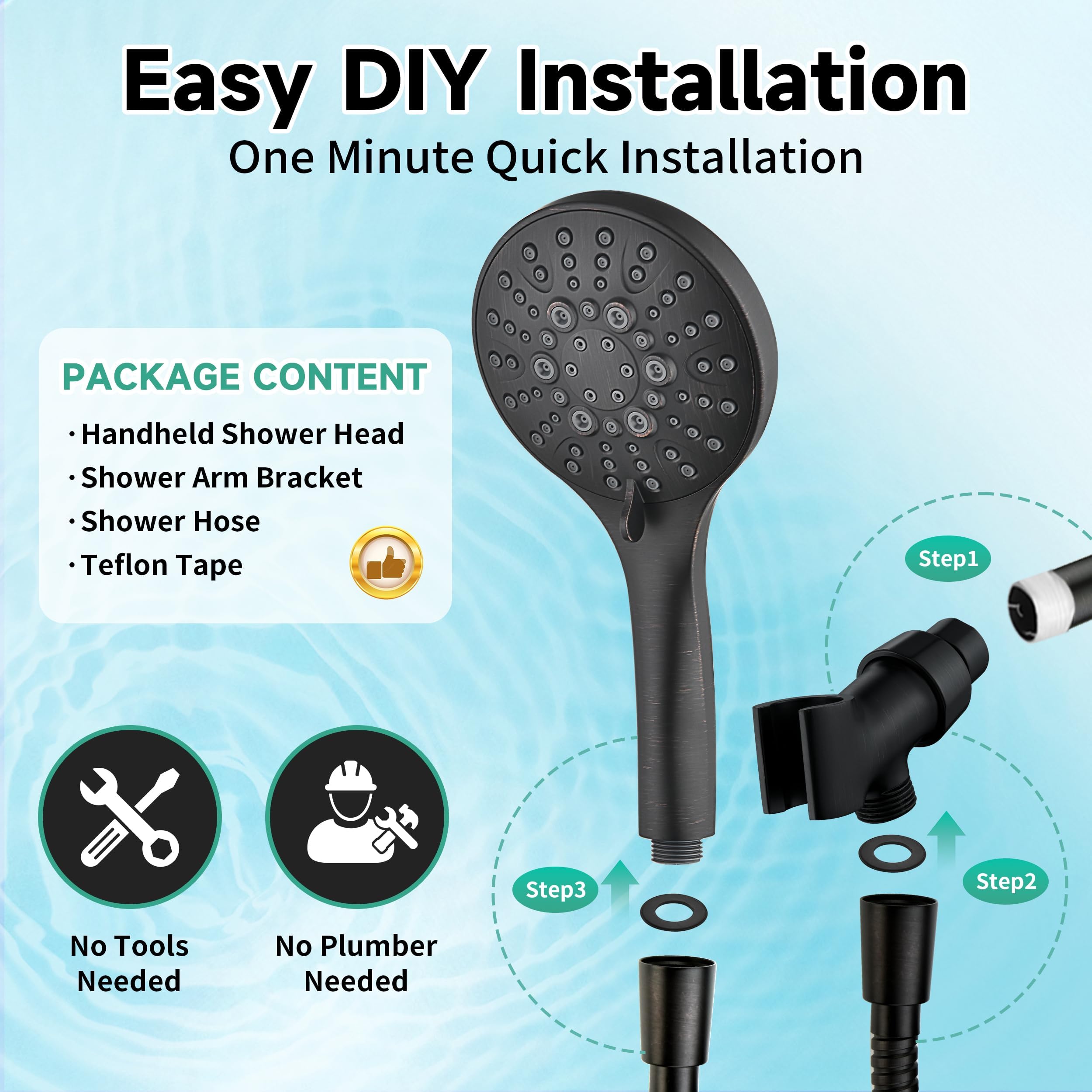 Bright Showers included teflon tape ensures a snug, leak-free installation.