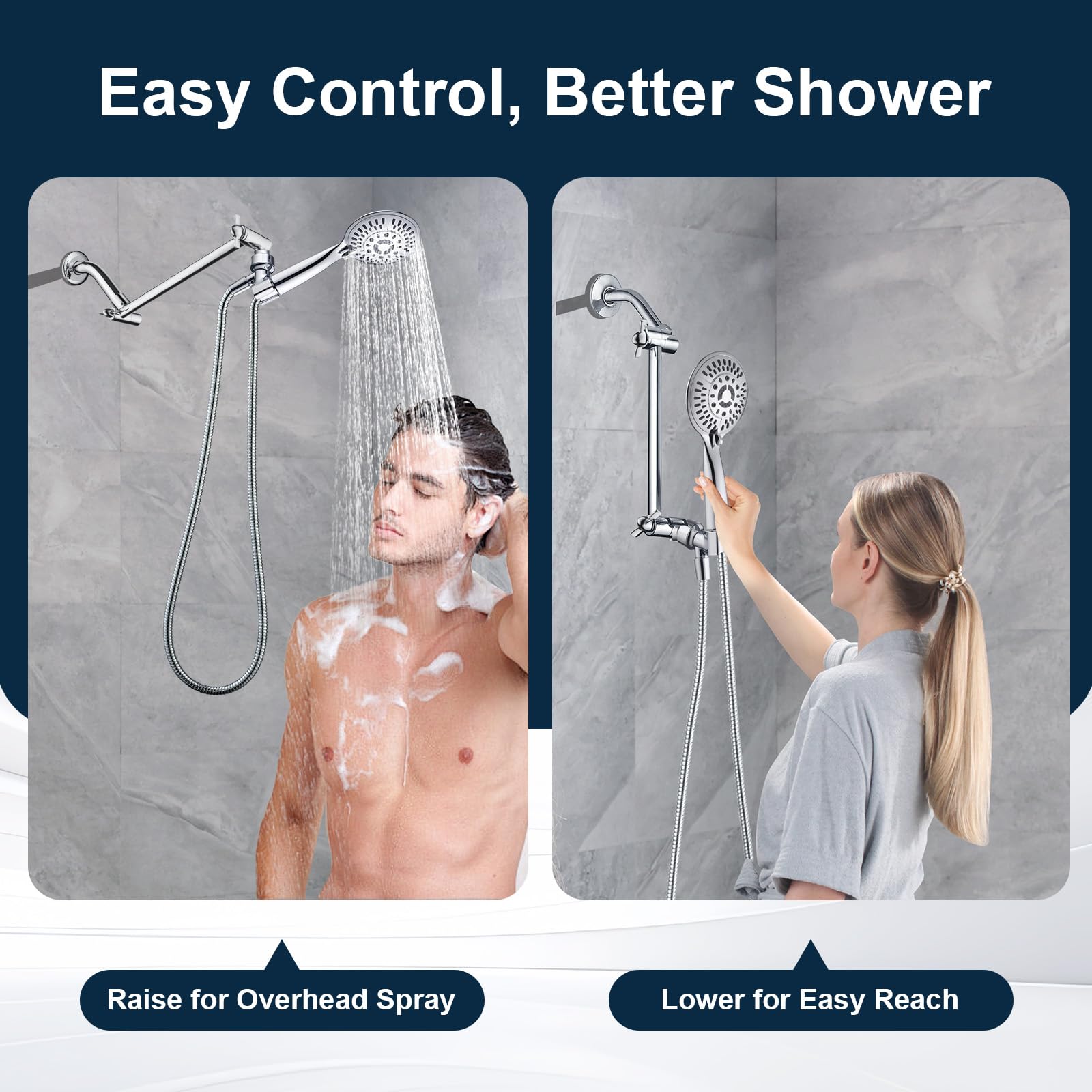 BRIGHT SHOWERS universal 1/2 inch NPT fit for fast, tool-free installation.
