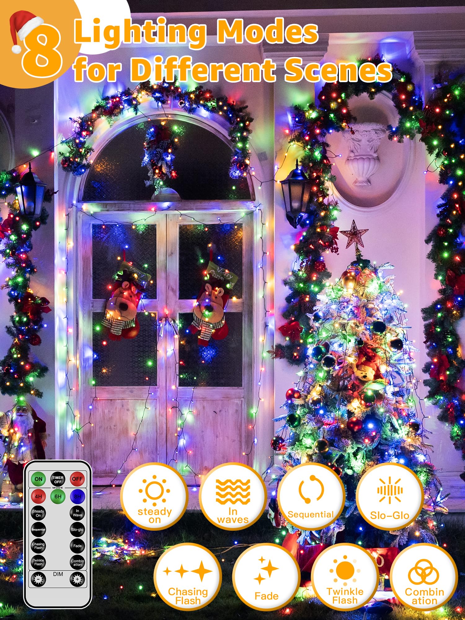 BrightChristmas fixed color pattern lights in red green blue and yellow.