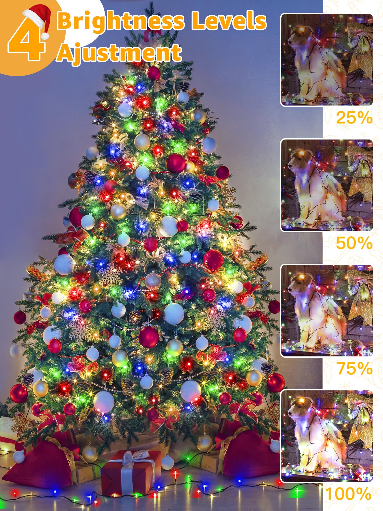 BrightChristmas four level dimming lets you adjust brightness.