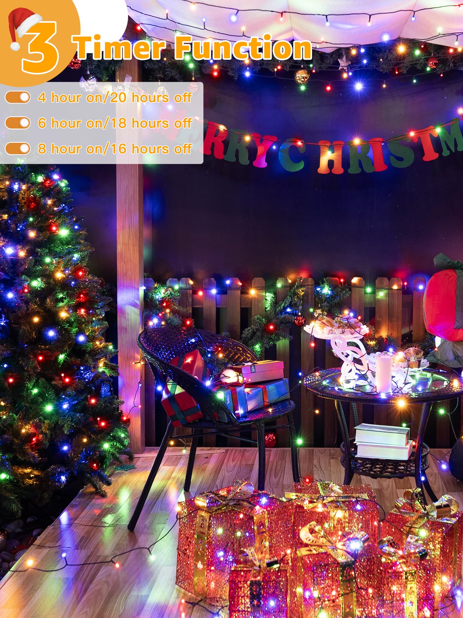 BrightChristmas remote timer lights offering eight modes for versatile scenes.