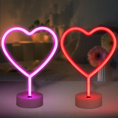 BRIGHTDECK pink heart neon sign glows softly on a romantic table decor