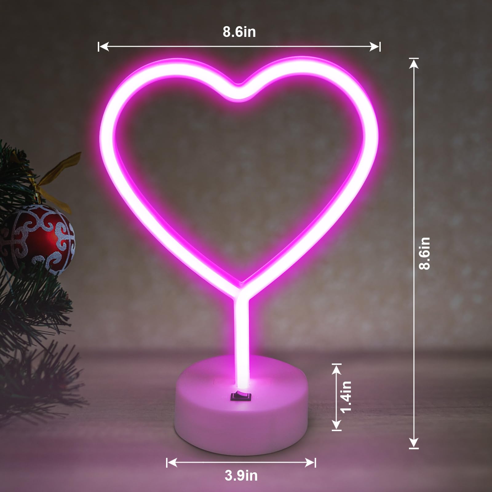 BRIGHTDECK pink heart neon sign enhances table decor with warm pink light